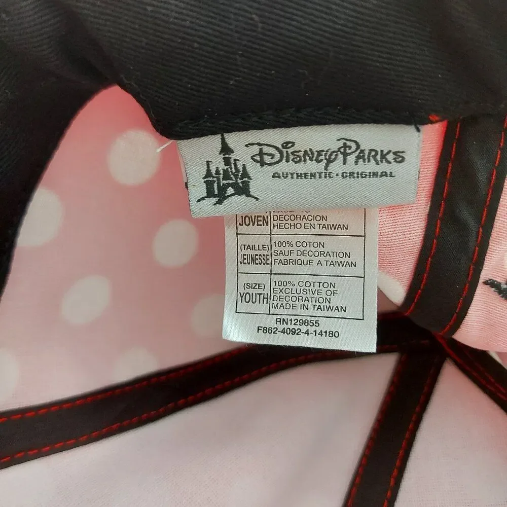 Disneyland Parks Minnie Mouse Snap Back Hat Cap Youth One Size Red Polka Dot Bow